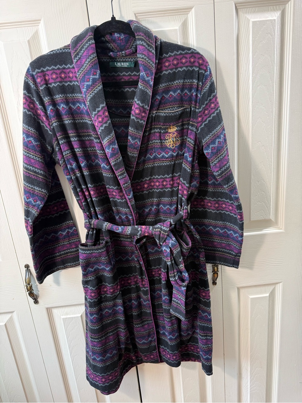 Lauren Ralph Lauren Vintage Patterned Belted Fleece Robe Southwestern Size M